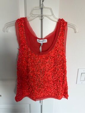 HUNTER BELL Red Orange Beaded & Sequin Embellished Tank